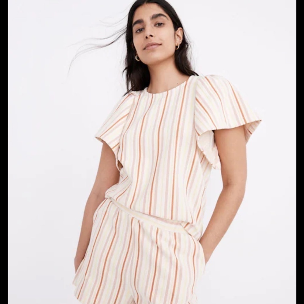 Madewell Textured Stripe Flutter Sleeve Top - image 1